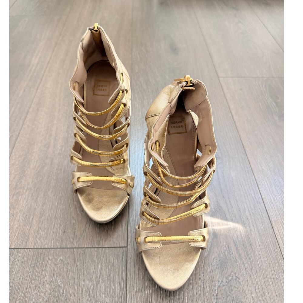 Herve Leger RARE 2000s Gold Fringed Stiletto Heels Size 37 Made in Italy - Picture 2 of 6